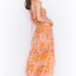 Floral print cutout waist chiffon maxi dress