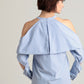 Fold-over cold shoulder pinstripe cotton shirt