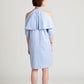 Fold-over open shoulder Cotton shirt dress