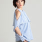 Fold-over cold shoulder pinstripe cotton shirt