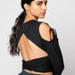 Silk wrap top with cold shoulder & lace details