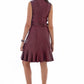 Leather V-neck fit & flare ruffle detail dress
