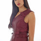 Leather V-neck fit & flare ruffle detail dress