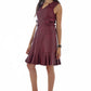Leather V-neck fit & flare ruffle detail dress
