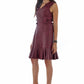 Leather V-neck fit & flare ruffle detail dress