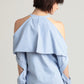 Fold-over cold shoulder pinstripe cotton shirt