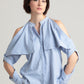Fold-over cold shoulder pinstripe cotton shirt