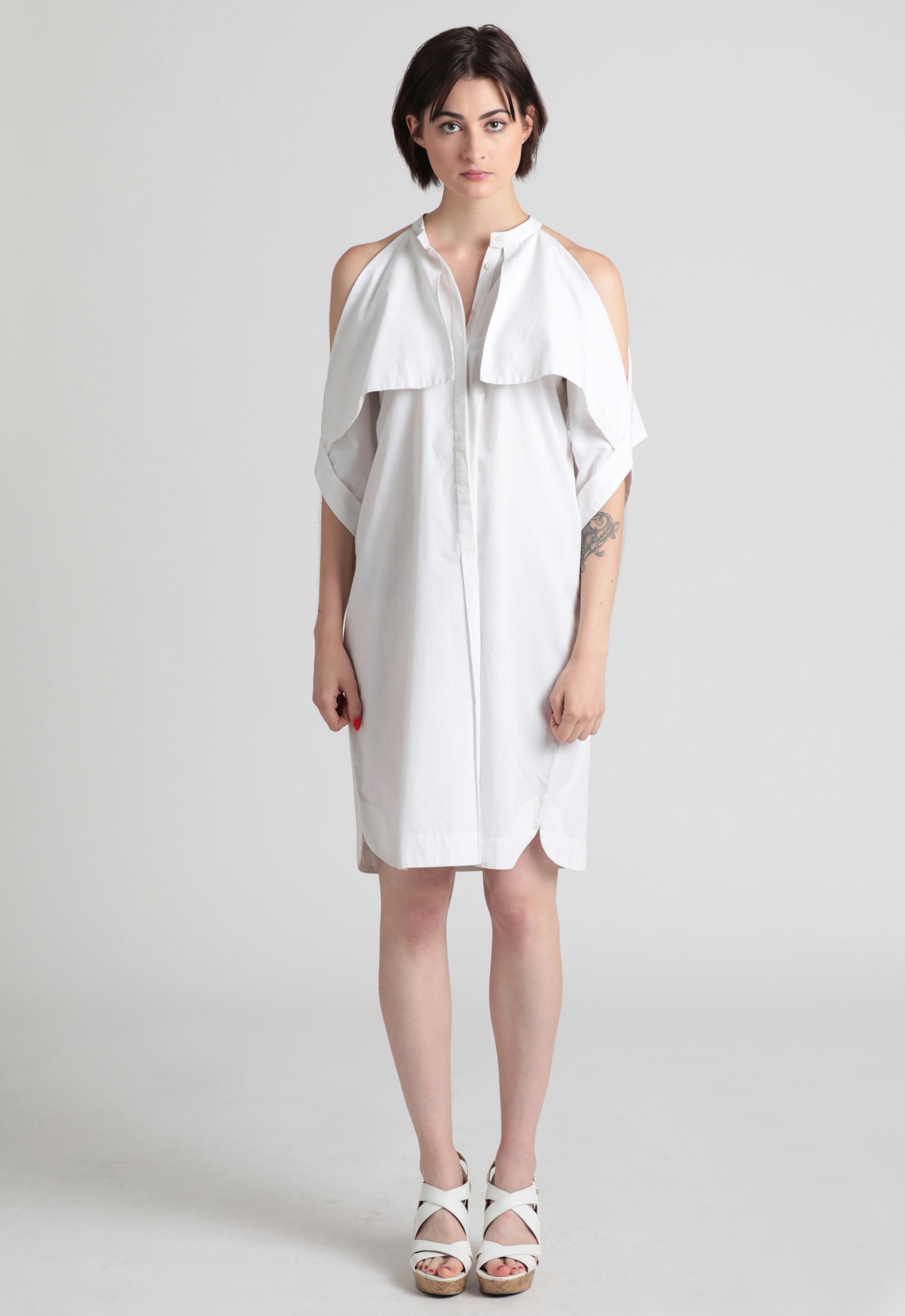 Fold-over cold shoulder cotton shirt dress T.Tandon Fold-over cold shoulder cotton shirt dress T.Tandon