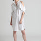 Fold-over cold shoulder cotton shirt dress