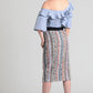 Cotton stripes ruffle and cutout one shoulder top