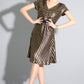 Lia - Metallic gold/ black stripes fit & flare party dress