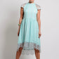 Mint Silk chiffon self-striped fit & flare dress with lace trim- SOLD OUT