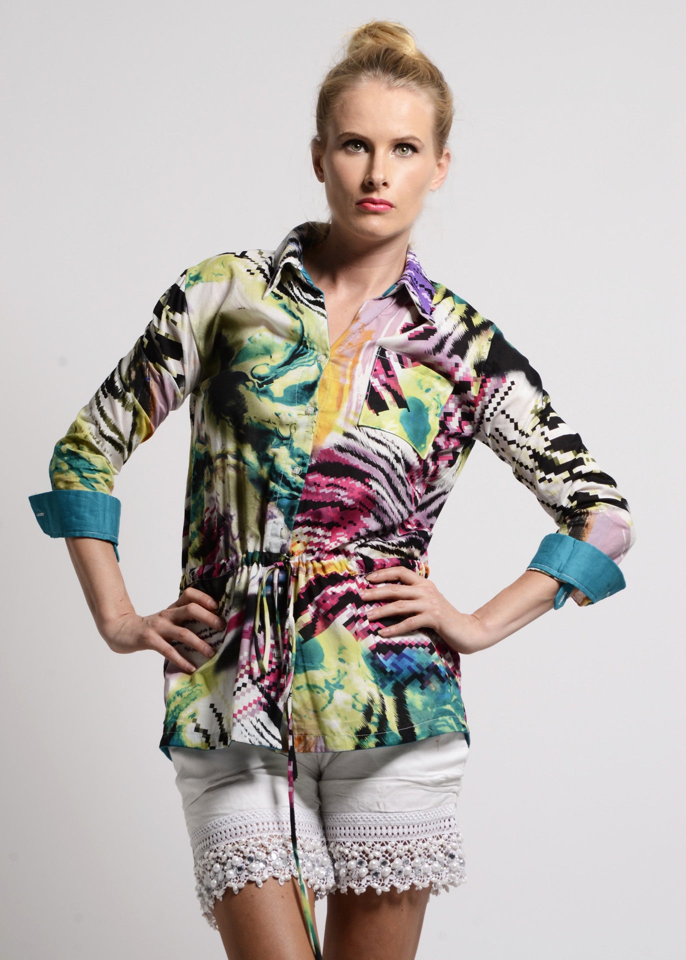 Multi color print button down shirt - SOLD OUT