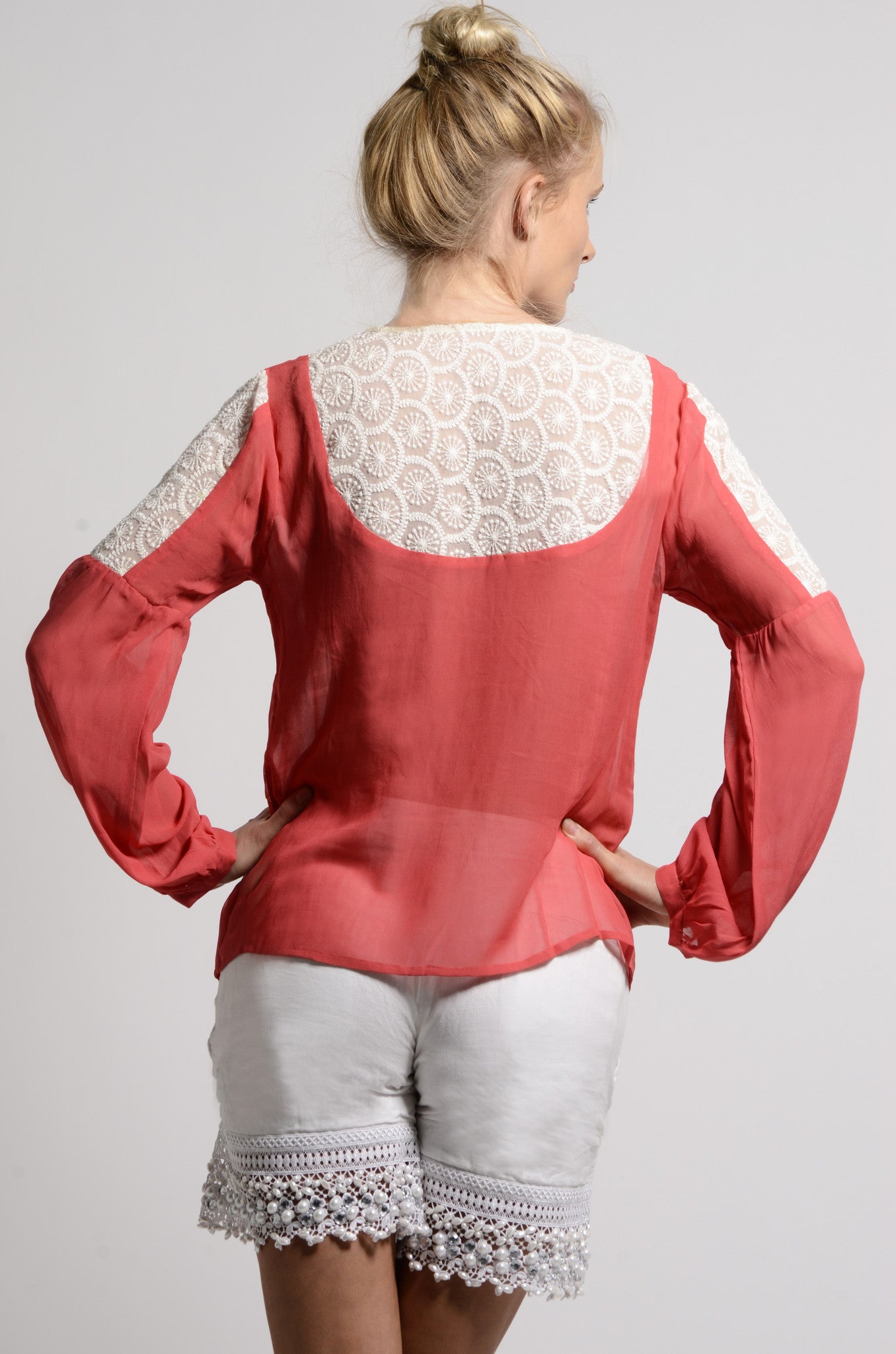 Georgette sheer blouse with chikankari lace details - SOLD OUT