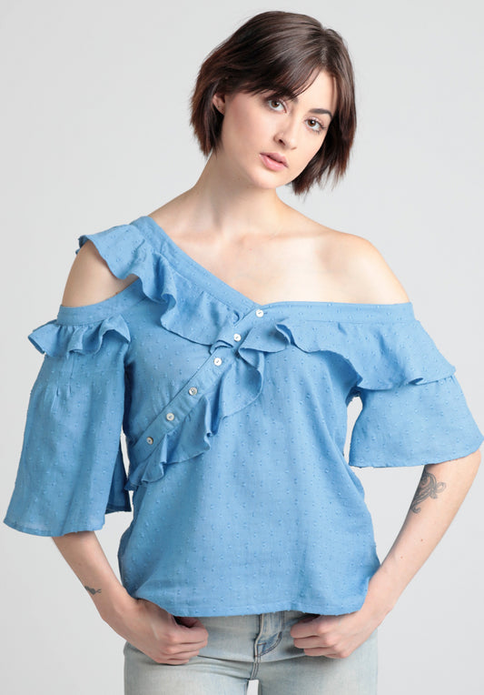 Ruffle cutout one shoulder top