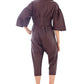 Leather Jumpsuit with pleated waist & bell sleeves