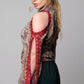 Floral print cutout sleeves lace trim blouse