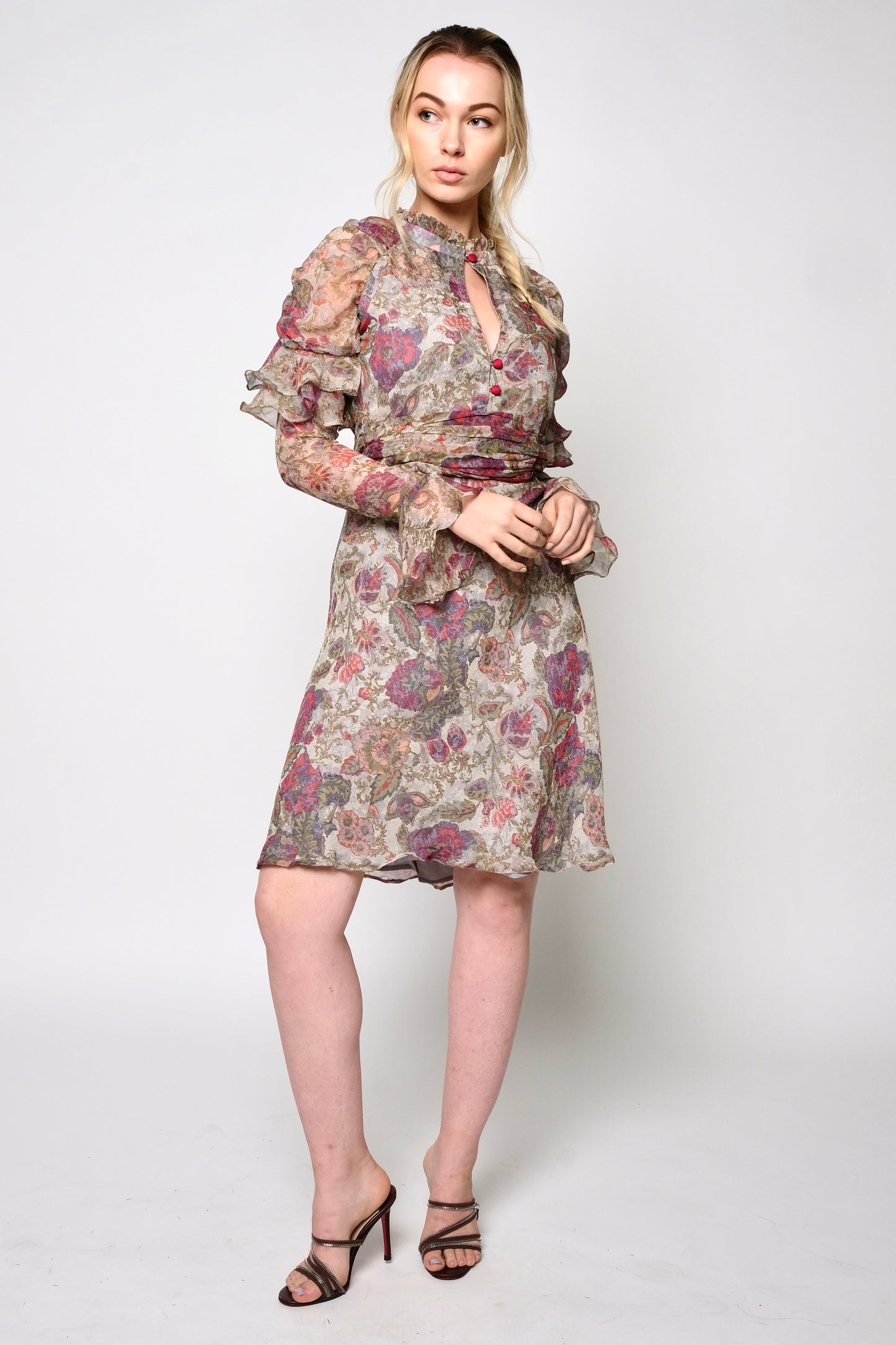 Floral print puff sleeves fit & flare dress