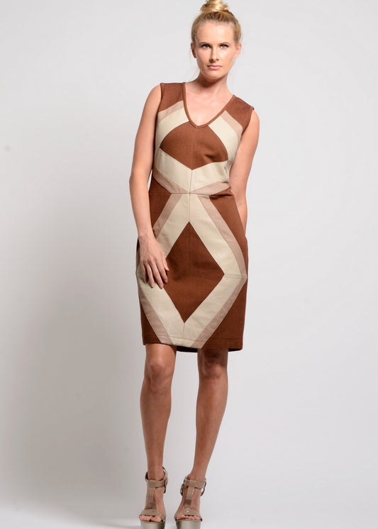 Gina--leather-patchwork dress