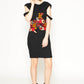 Shift wool crepe dress with 3-D embroidered waist