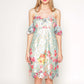 Printed floral lace slip dress with off shoulder sleeves