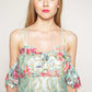 Printed floral lace slip dress with off shoulder sleeves