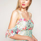 Printed floral lace slip dress with off shoulder sleeves