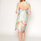 Printed floral lace slip dress with off shoulder sleeves
