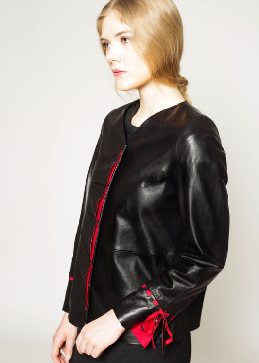 Vegetable dyed 2-Fer pleated leather jacket