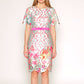 Printed floral lace shift dress with bell sleeves