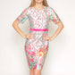 Printed floral lace shift dress with bell sleeves