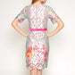 Printed floral lace shift dress with bell sleeves