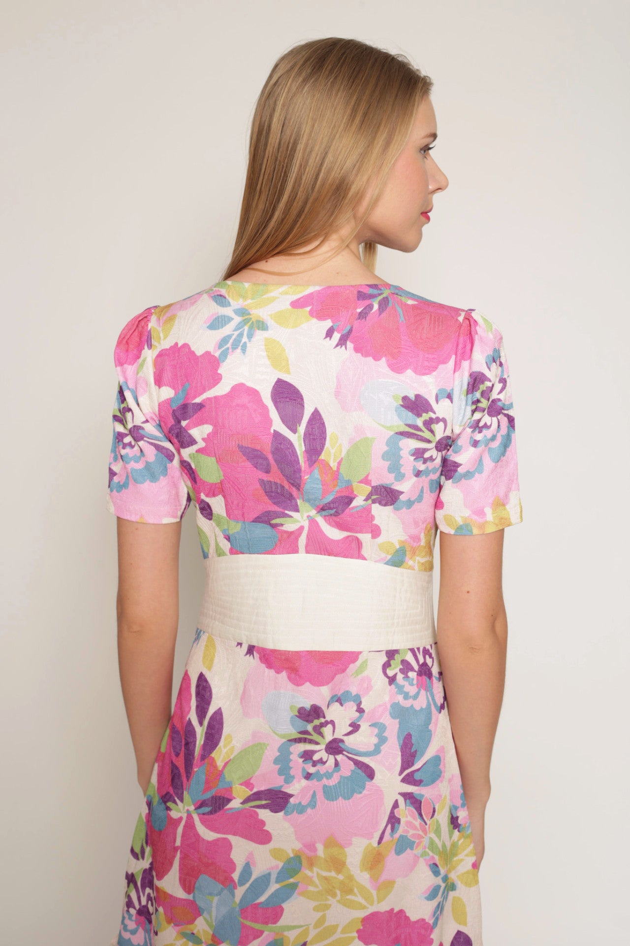 Floral print brocade fit & flare dress