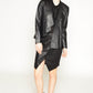 Folded pleats detail front leather jacket