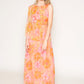 Floral print chiffon capelet sheer midriff dress