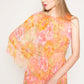 Floral print chiffon capelet sheer midriff dress