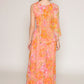 Floral print chiffon capelet sheer midriff dress