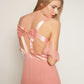 Off-shoulder sleeves, bowtie detail long silk dress
