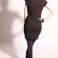 Ponte knit shift dress with leather neck trim detail