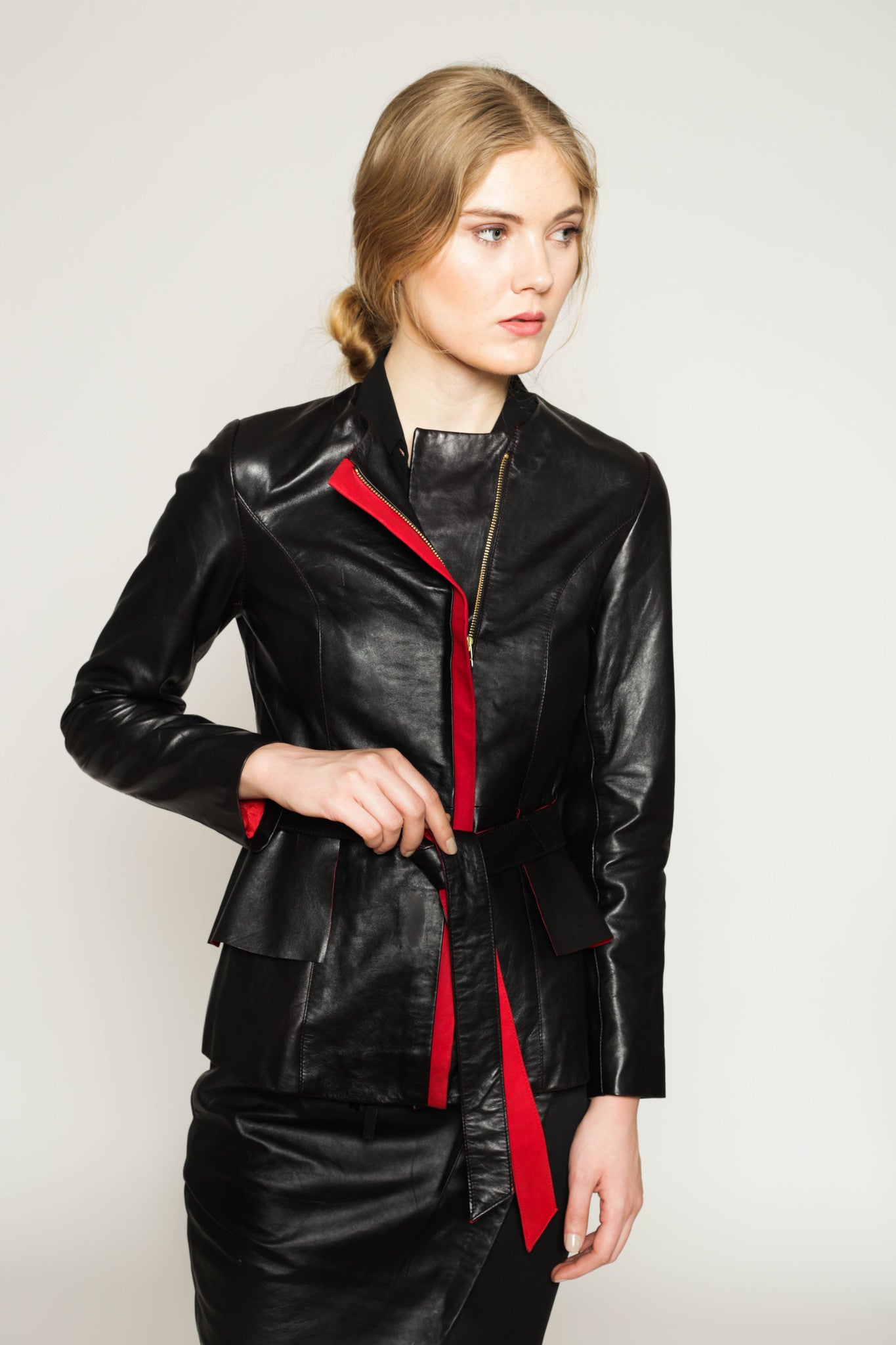 2-fer Vegetable dyed leather fit & flare jacket