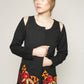 Wool jacket with cutout shoulders and embroidery details