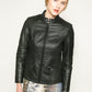 Olive soft leather quilted waist jacket