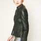 Olive soft leather quilted waist jacket