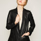 Butter leather long jacket with pleats details