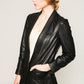 Butter leather long jacket with pleats details