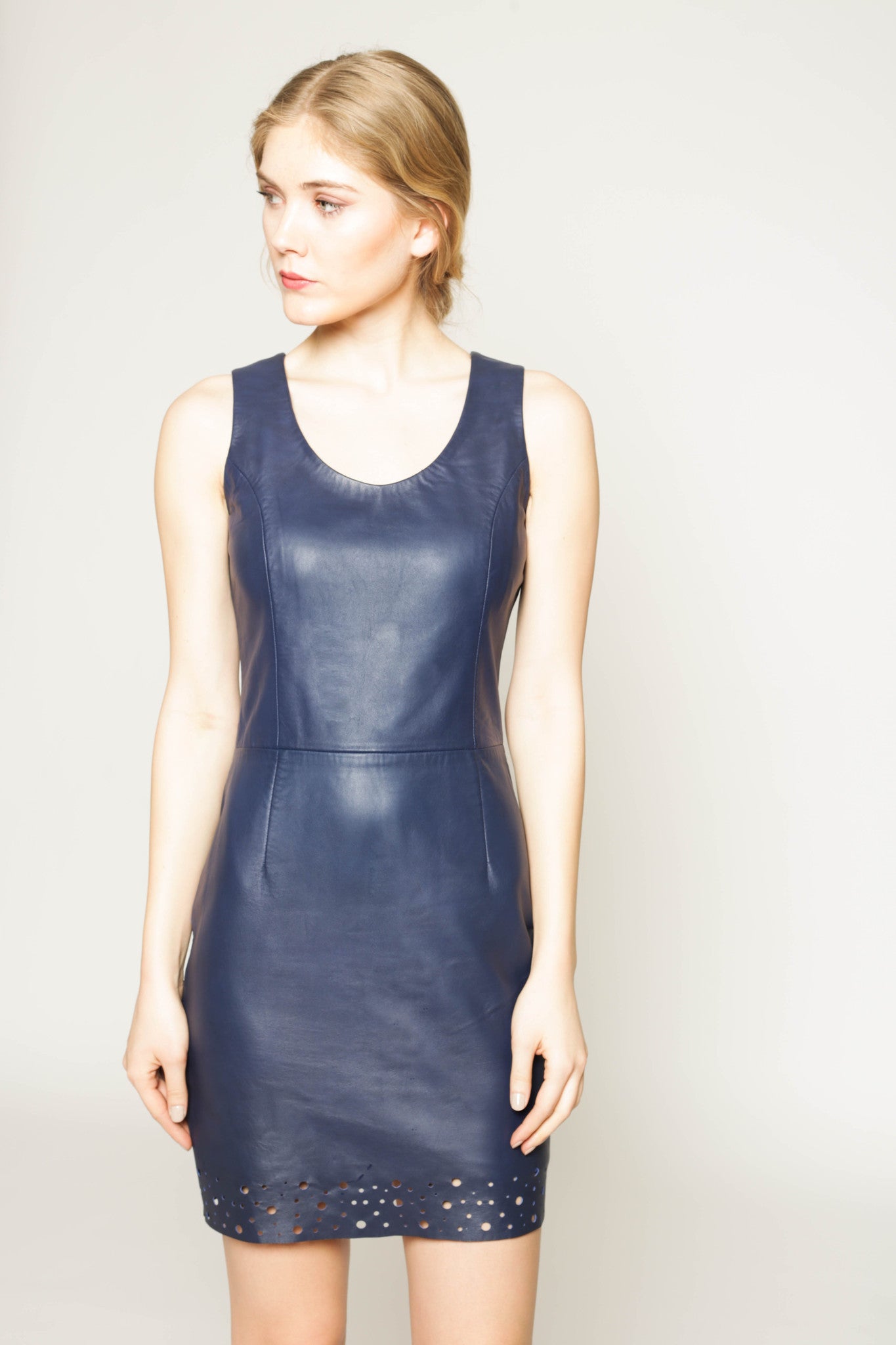 Kelly- Leather shift mini dress