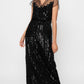 Black sequin stripes long gown