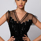 Black sequin stripes long gown