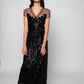 Black sequin stripes long gown