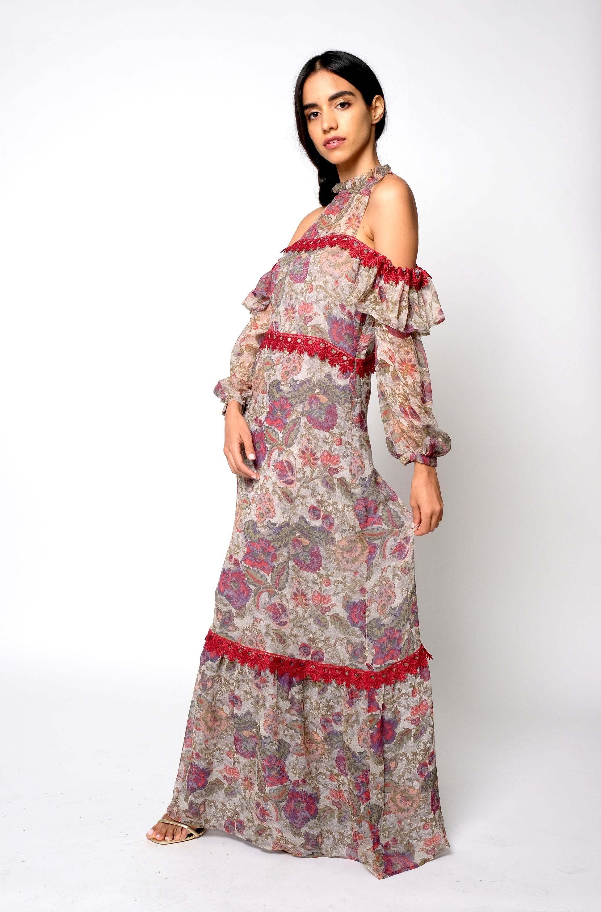 floral print cold shoulder maxi dress Women Boho Floral Cold Shoulder Long Maxi Dress Party Summer Beach Sundress
